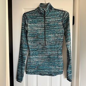 Nike Women's Teal and Black Striped Long Sleeve AthleticTop
